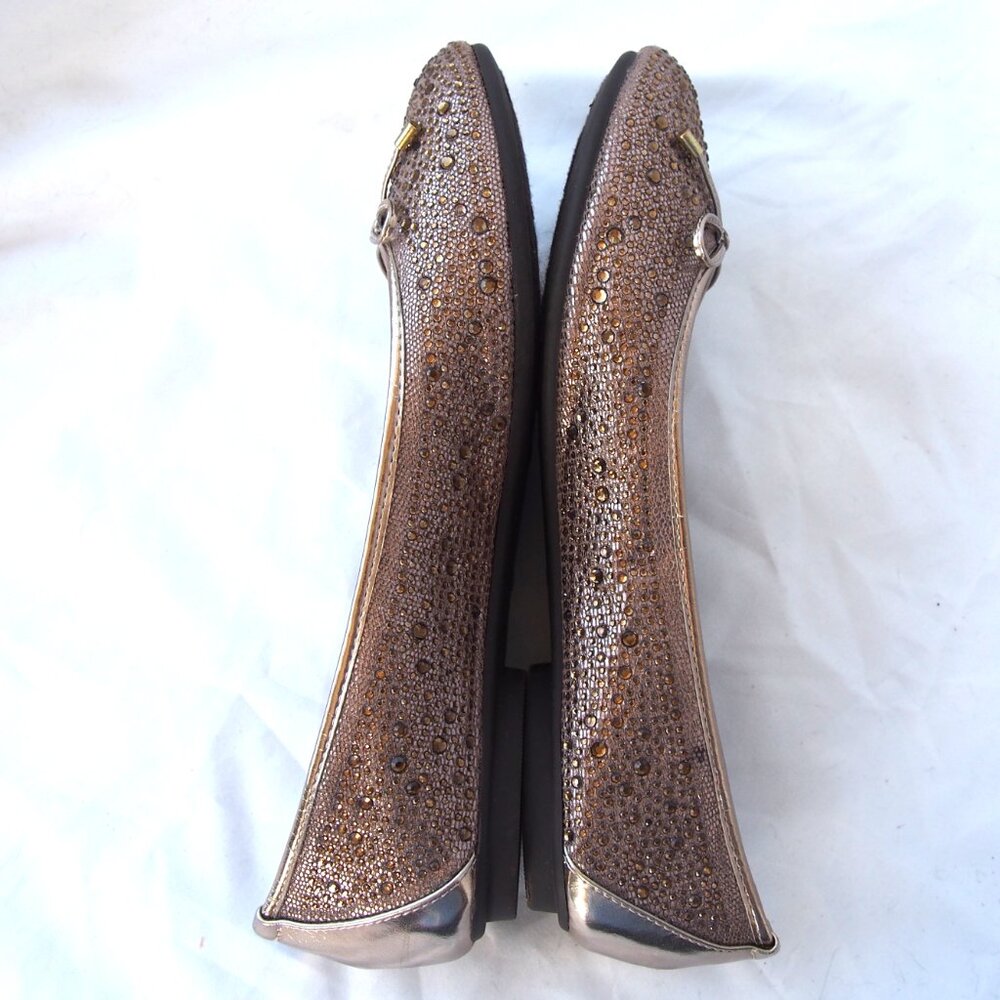 Adrienne Vittadini "Cathi" Embellished Ballet Slip On Gold Flats, Gems Size 8M - Picture 8 of 15
